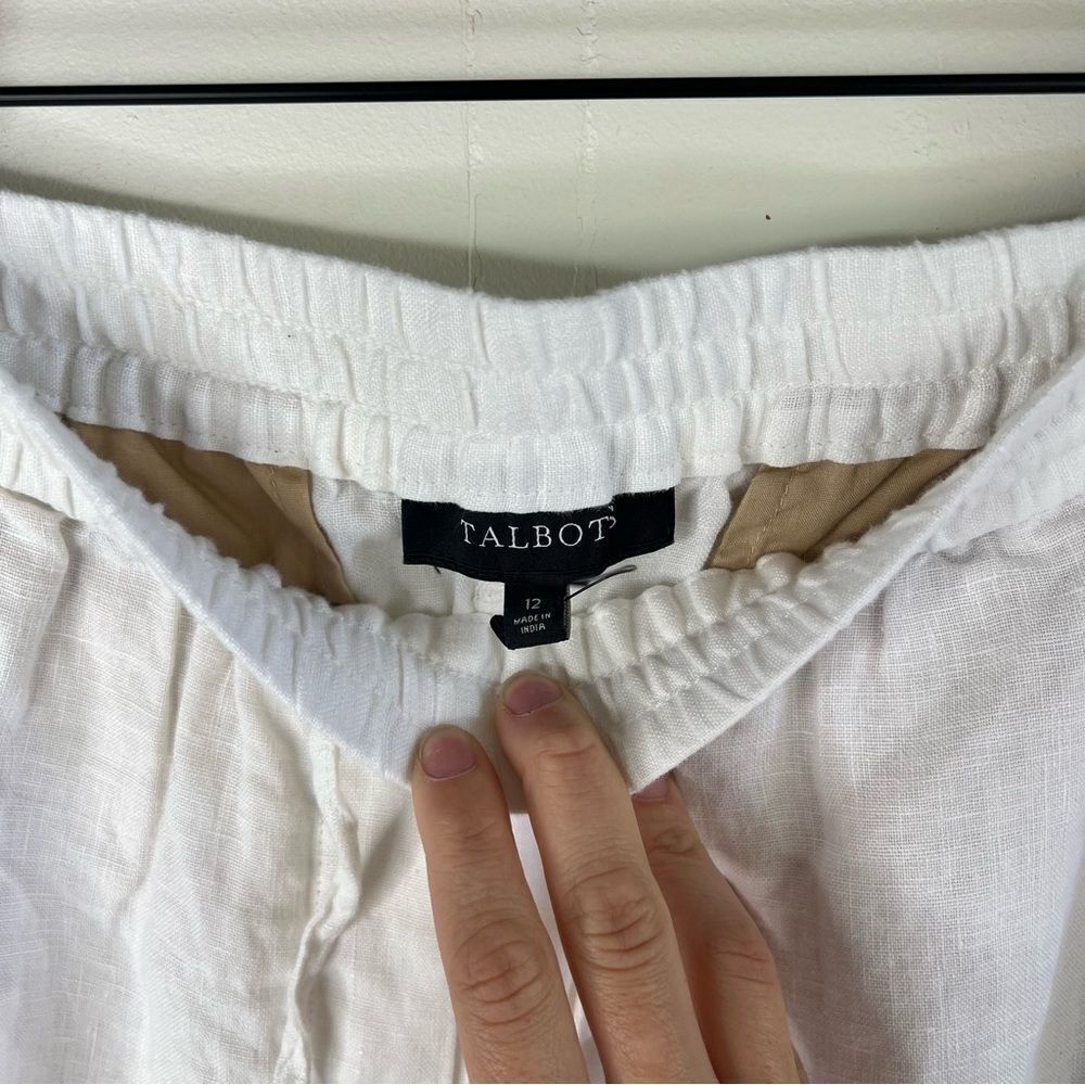 Talbots White with Nude Pockets Relaxed Fit Linen Pants size 12 NWOT - Picture 3 of 8